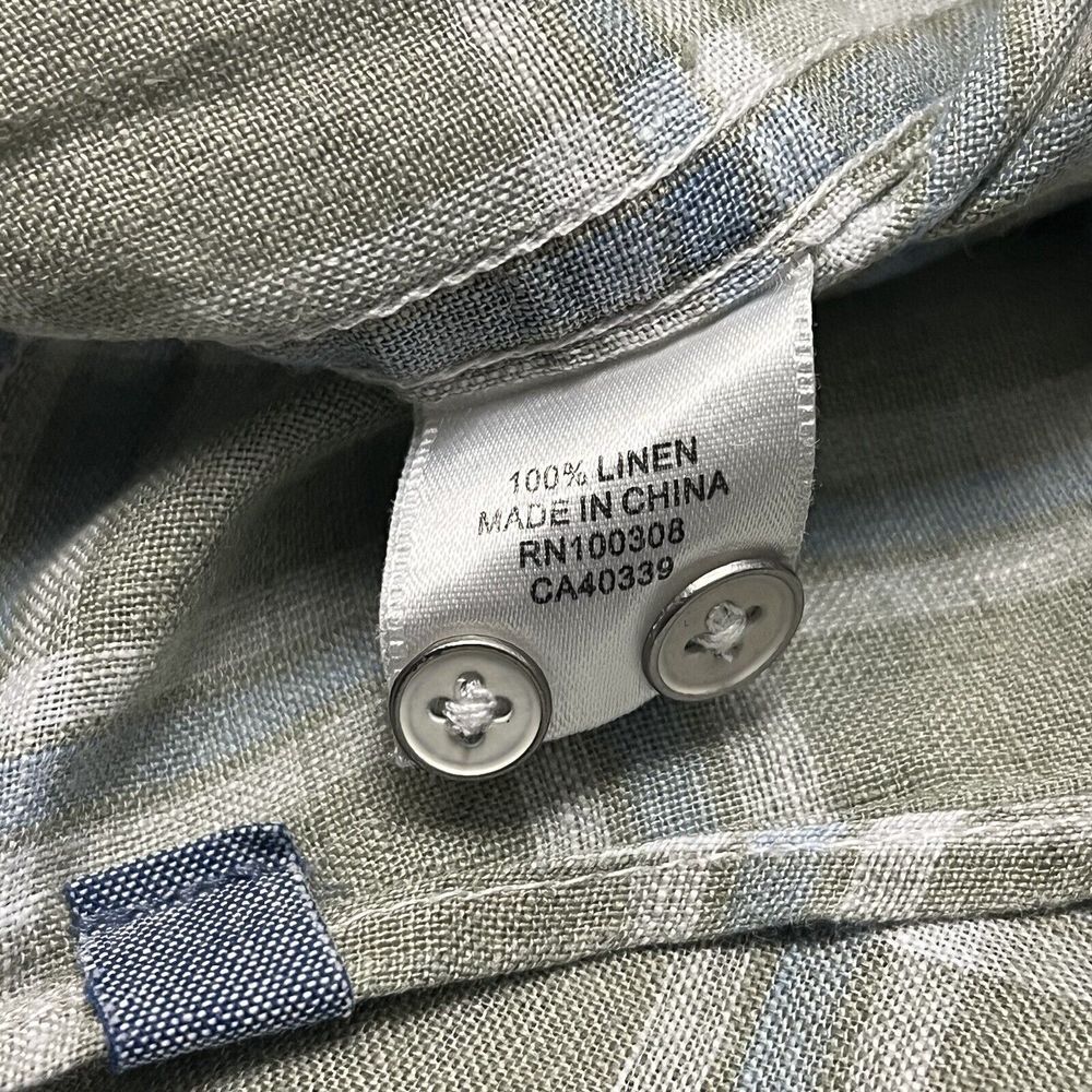 Peter Millar 100% Linen Plaid Button Down Shirt Men's XXL Green Blue Long Sleeve - Picture 4 of 11